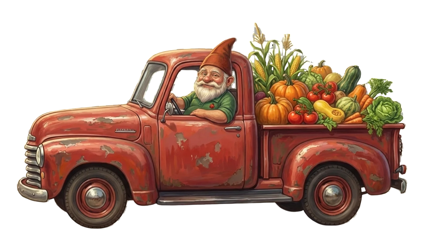 Gnome with harvest truck