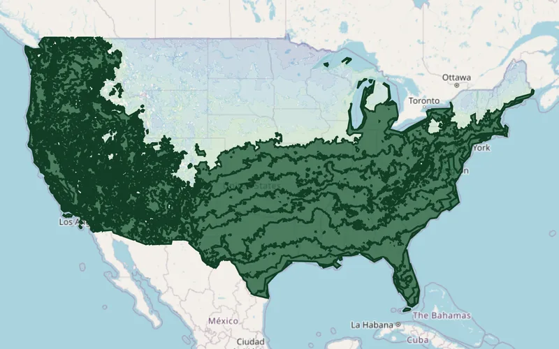 Zones 6–11 highlighted on the USDA national hardiness zone map